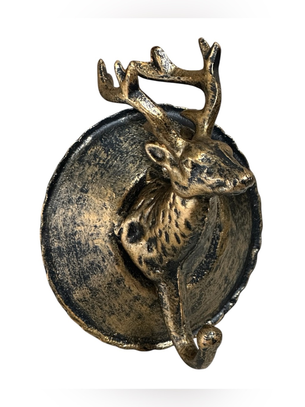 Brass rustic deer head wall hook vintage style